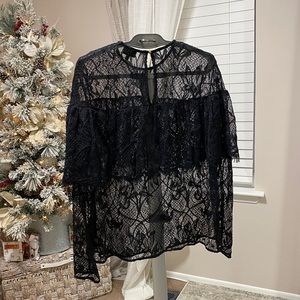 Who What Wear | Black Lace Ruffle Top